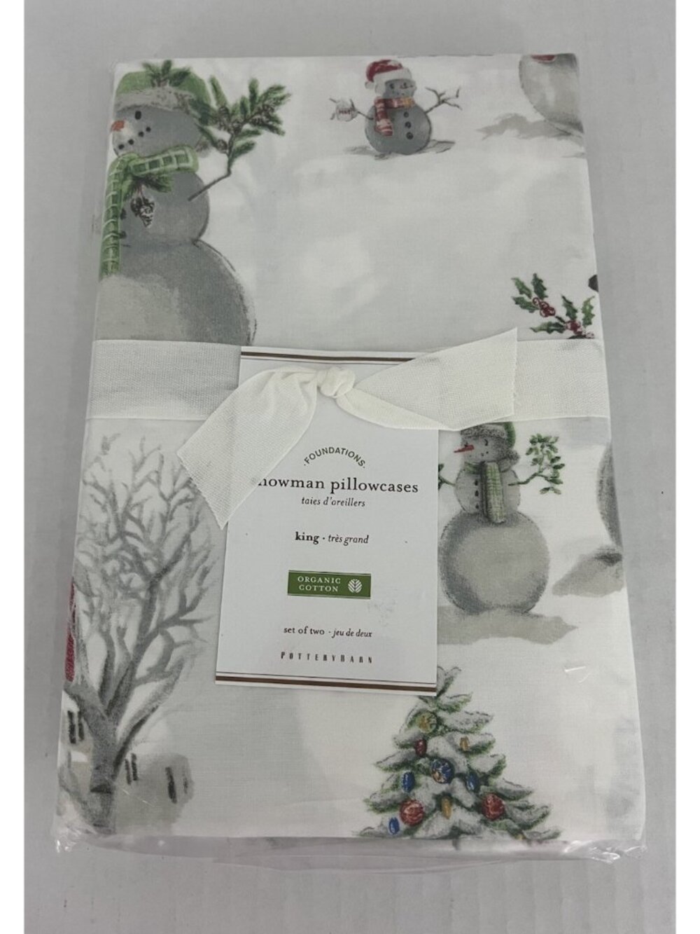 Pottery Barn Foundations Snowman Pillowcases King Set of 2 Christmas NEW NWT